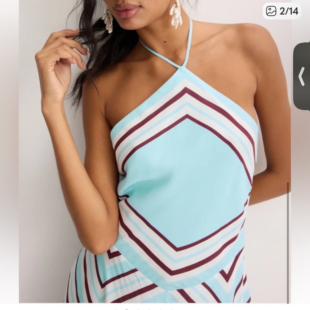 Jonathan Simkhai Aqua and Burgundy Geometric Midi Dress